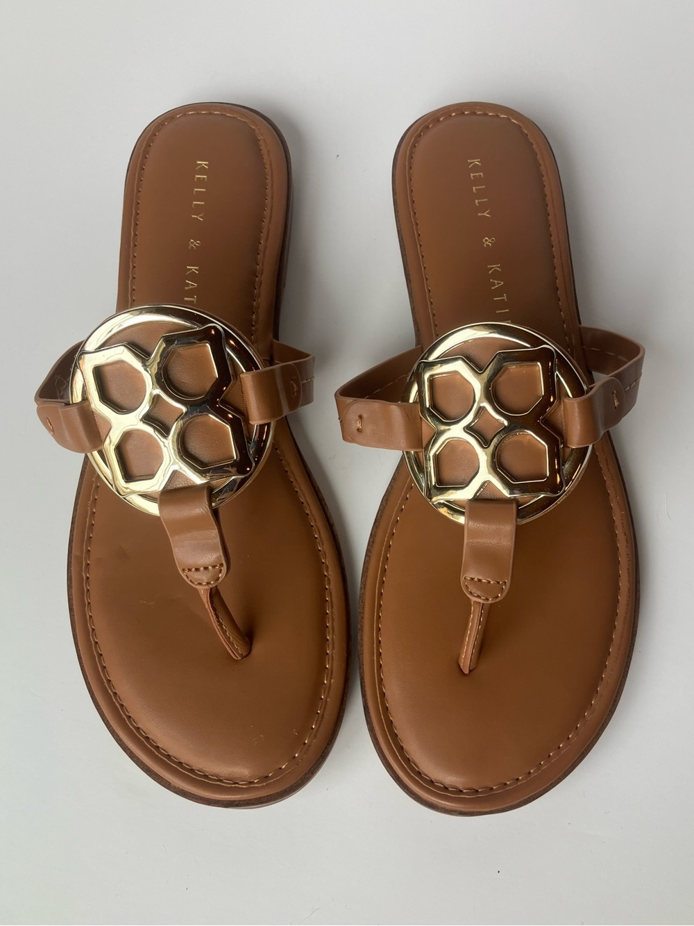 Brown and Gold Flat Dressy Sandals - Kelly & Katie